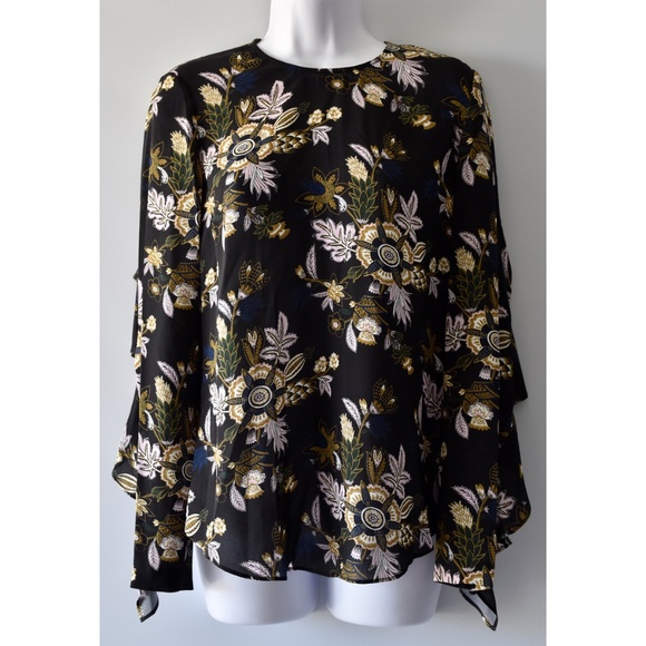 A.L.C. WOMEN NWT COOPER 100% SILK L/S OPEN BACK BLACK MULTI BLOUSE. SIZE 4 - Picture 7 of 12